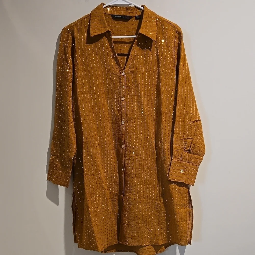 Colleen Lopez Brown Casual Button Down Shirt Relaxed Fit - Picture 1 of 6